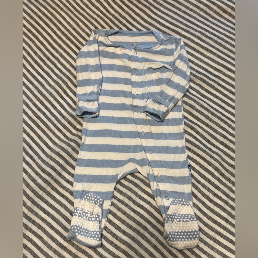 Kickee Pants Baby Boy footy pajamas 3-6 months blue and white